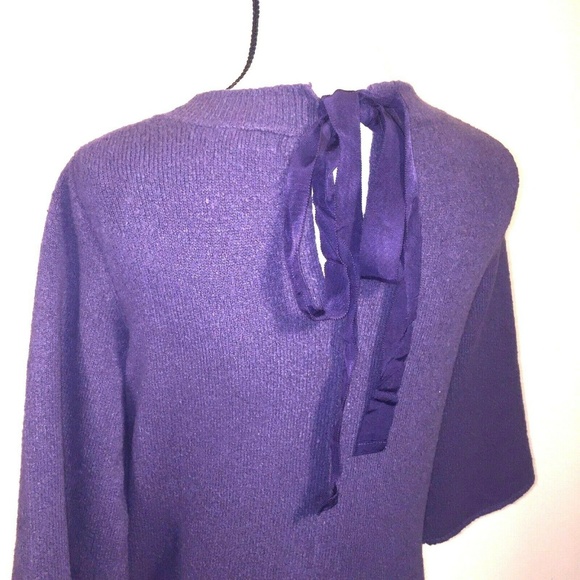 3/25 Gap Sweater L Purple Ribbon Tie Keyhole Wool - Picture 2 of 5